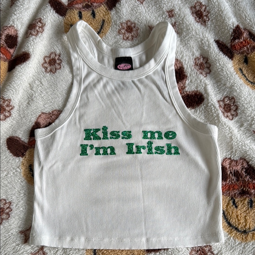 White Tank Top with Green Print
